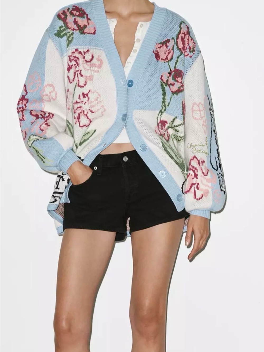 Anthropologie - Oversized Floral V-Neck Cardigan Sweater - Picture 2 of 13